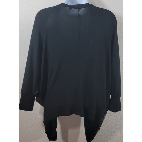 Day Trip Black Draped Front Sequin Batwing Cardigan Sweater Small Lightweight - Picture 2 of 5